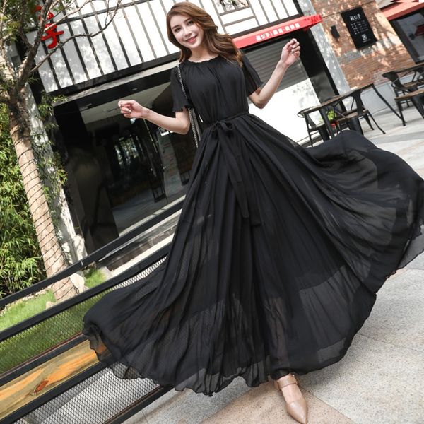 long chiffon dress female models 2020 new black short-sleeved loose big yards was thin cover belly and ankle skirt, White;black
long chiffon dress female models 2020 new black short-sleeved loose big yards was thin cover belly and ankle skirt, White;black