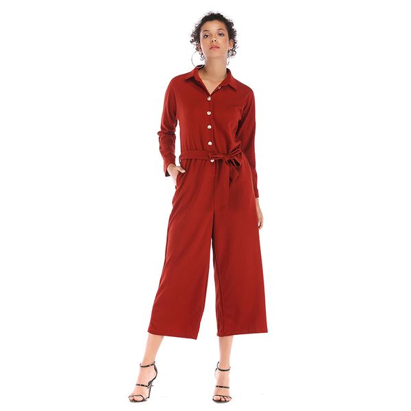 2018 women's trousers jumpsuit classic solid color one-piece wide-leg pants long sleeve temperament jumpsuit, Black;white
2018 women's trousers jumpsuit classic solid color one-piece wide-leg pants long sleeve temperament jumpsuit, Black;white