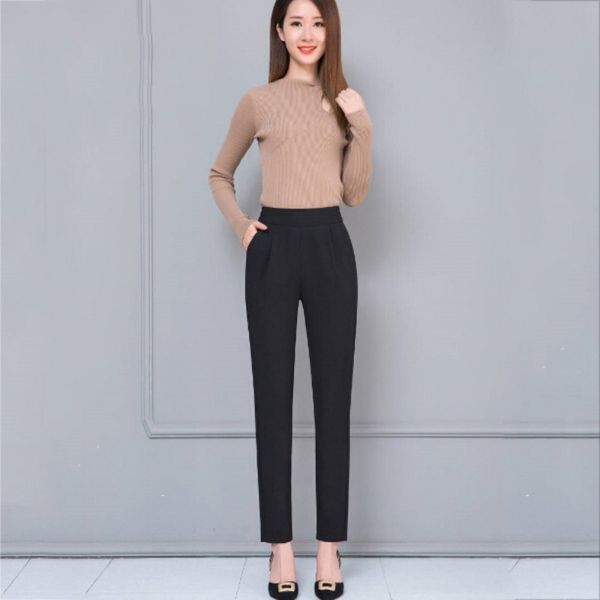 elastic waist casual slim women pants work wear trousers harem pants for women, Black;white
elastic waist casual slim women pants work wear trousers harem pants for women, Black;white