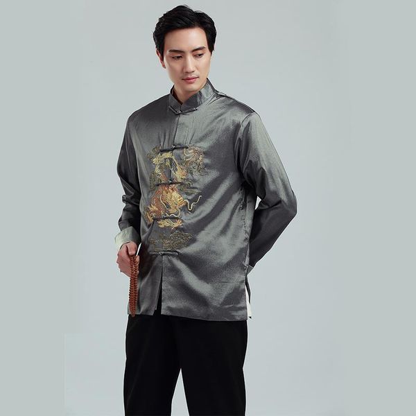 2019 new long sleeve tang suit chinese traditional dragon printed jacket chinese clothing mandarin collar jacket men, Red 
2019 new long sleeve tang suit chinese traditional dragon printed jacket chinese clothing mandarin collar jacket men, Red
