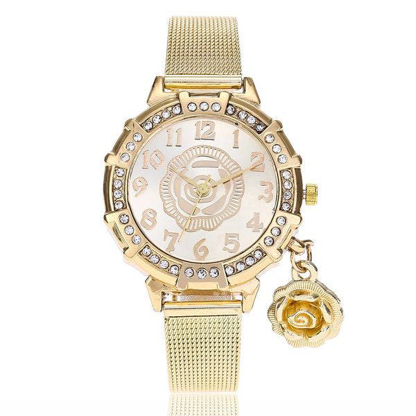 shopee wechat women's gold net wrist watch rose pendant women's watch student fashion, Slivery;brown
shopee wechat women's gold net wrist watch rose pendant women's watch student fashion, Slivery;brown