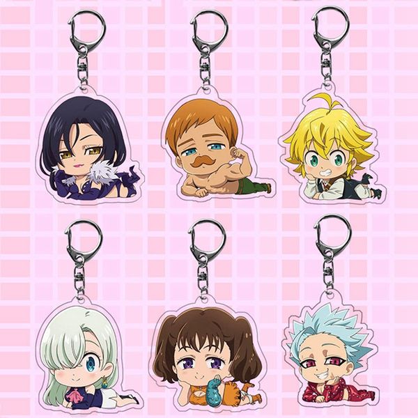 

8 styles acrylic keychain anime the seven deadly sins meliodas elizabeth liones transparent double-sided pendant keychain 50mm, Silver