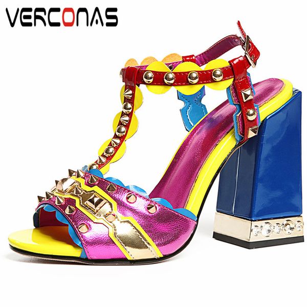 verconas 2020 woman pumps woman sandals summer sheepskin rivets metal decoration round toe high heels/square heels shoes, Black
verconas 2020 woman pumps woman sandals summer sheepskin rivets metal decoration round toe high heels/square heels shoes, Black