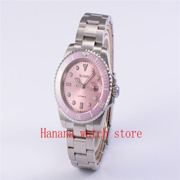 classic bliger 40mm pink dial ceramic bezel luminous marks sapphire crystal miyota automatic movement men's wrist watch, Slivery;brown
classic bliger 40mm pink dial ceramic bezel luminous marks sapphire crystal miyota automatic movement men's wrist watch, Slivery;brown