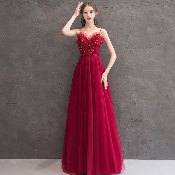 stunning dark red evening dresses spaghetti backless floor length pleast tulle with sequins beads long prom dress, Black;red
stunning dark red evening dresses spaghetti backless floor length pleast tulle with sequins beads long prom dress, Black;red