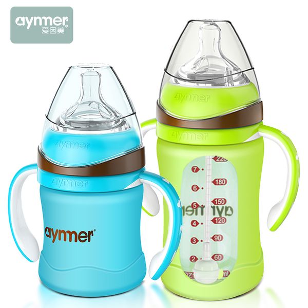 120ml/220ml baby glass bottle wide caliber newborn glass bottle shatter-resistant protective cover silicone with handle
120ml/220ml baby glass bottle wide caliber newborn glass bottle shatter-resistant protective cover silicone with handle