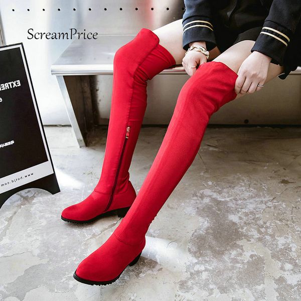 fashion ladies over the knee boots comfortable low heel faux suede side zipper thigh elastic boots black red brown
fashion ladies over the knee boots comfortable low heel faux suede side zipper thigh elastic boots black red brown