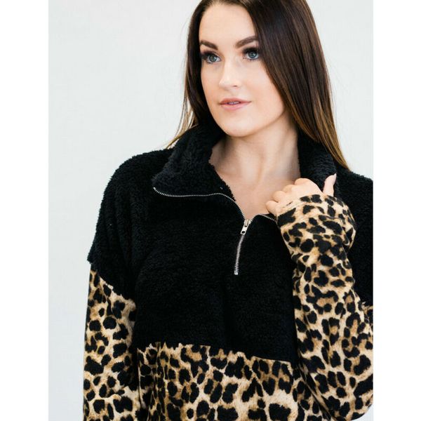 women leopard fluffy warm teddy bear hooded sweatshirt half-zip pullover hoodies loose casual top, Black
women leopard fluffy warm teddy bear hooded sweatshirt half-zip pullover hoodies loose casual top, Black