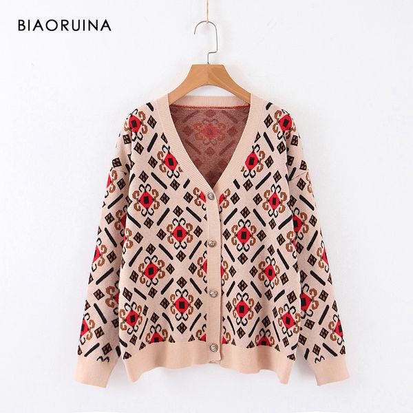 biaoruina women's baroque style geometric jacquard sweater female v-neck single breasted fashion knit cardigans, White
biaoruina women's baroque style geometric jacquard sweater female v-neck single breasted fashion knit cardigans, White