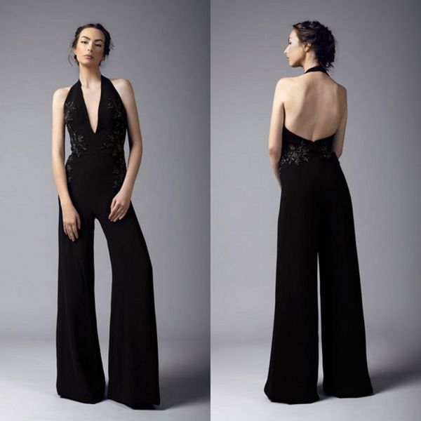 2019 black prom dresses jumpsuits halter deep v neck lace appliqued floor length pant suits evening gowns party wear
2019 black prom dresses jumpsuits halter deep v neck lace appliqued floor length pant suits evening gowns party wear