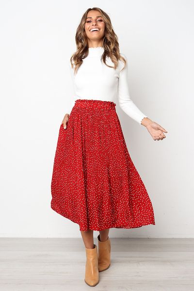 white dots floral print pleated midi skirt women elastic high waist side pockets skirts summer 2019 elegant female bottom, Black
white dots floral print pleated midi skirt women elastic high waist side pockets skirts summer 2019 elegant female bottom, Black