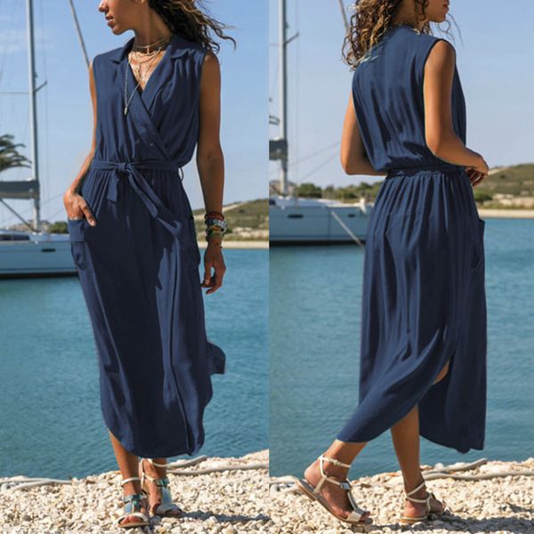 muqgew women casual sleeveless solid cross v-neck pockets belt loose maxi long dress female casual loose ladies dresses, Black;gray
muqgew women casual sleeveless solid cross v-neck pockets belt loose maxi long dress female casual loose ladies dresses, Black;gray