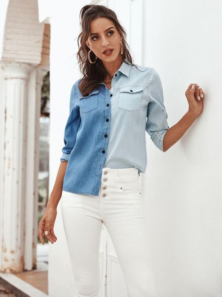 женщины весна лето denim цвет matching рубашка мода sexy v-образный вырез тонкая рубашка, White
женщины весна лето denim цвет matching рубашка мода sexy v-образный вырез тонкая рубашка, White