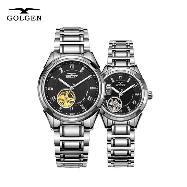 golgen couple automatic watches men women skeleton mechanical watch strap 50m waterproof wristwatch, Slivery;brown
golgen couple automatic watches men women skeleton mechanical watch strap 50m waterproof wristwatch, Slivery;brown
