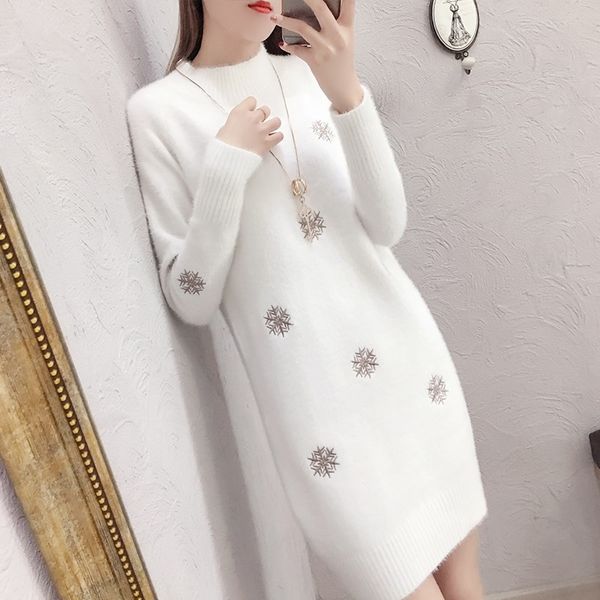 women knit sweater pullover new fashion imitation mink cashmere loose plus size 3xl white dress half turtleneck sweater jumper, White;black
women knit sweater pullover new fashion imitation mink cashmere loose plus size 3xl white dress half turtleneck sweater jumper, White;black