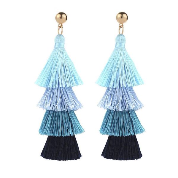 european and american style ladies new fringed long earrings multilayer silk 4 layered bohemian fringed dangle earrings, Silver
european and american style ladies new fringed long earrings multilayer silk 4 layered bohemian fringed dangle earrings, Silver