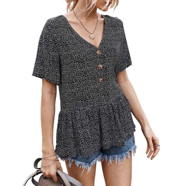 women's t-shirt women v neck polka dot printed ruffles short sleeve boho beach casual t-shirts, White
women's t-shirt women v neck polka dot printed ruffles short sleeve boho beach casual t-shirts, White