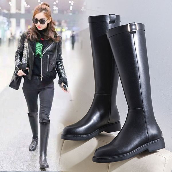 female botas mujer autumn warm shoes women long boots knee high boots equestrian metal buckle decoration winter fur, Black
female botas mujer autumn warm shoes women long boots knee high boots equestrian metal buckle decoration winter fur, Black