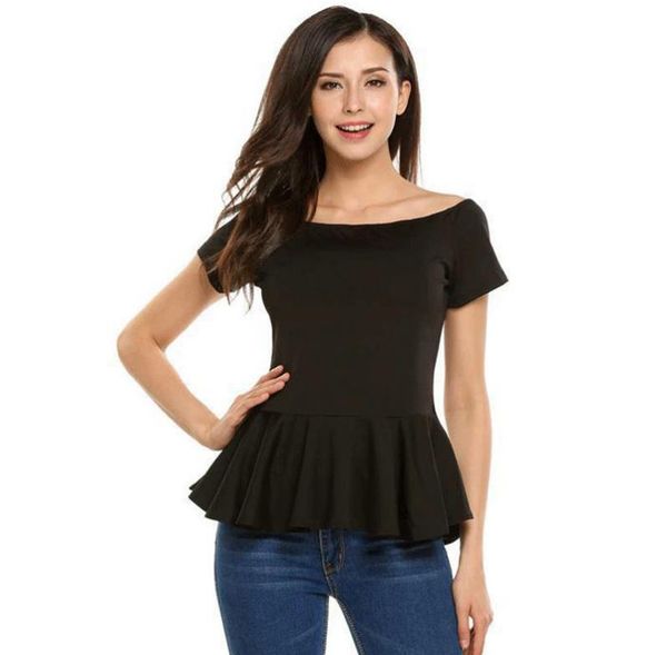 19 european and american summer one word collar off shoulder slim pleated women's t-shirt popular women's wear, White
19 european and american summer one word collar off shoulder slim pleated women's t-shirt popular women's wear, White