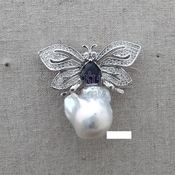 br010315 butterfly white keshi pearl brooch, Gray 
br010315 butterfly white keshi pearl brooch, Gray