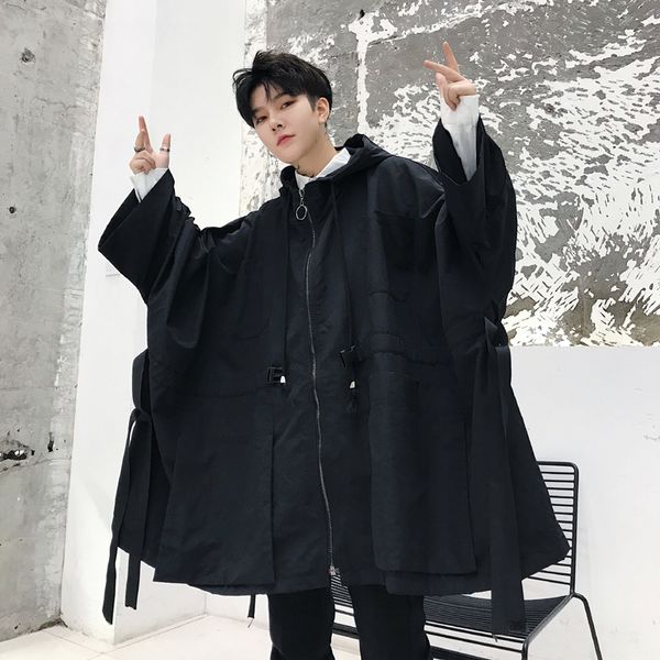 men hooded trench coat men's cloak fashion long coat super loose bat sleeve hooded windbreaker youth large size thin tide, Tan;black
men hooded trench coat men's cloak fashion long coat super loose bat sleeve hooded windbreaker youth large size thin tide, Tan;black