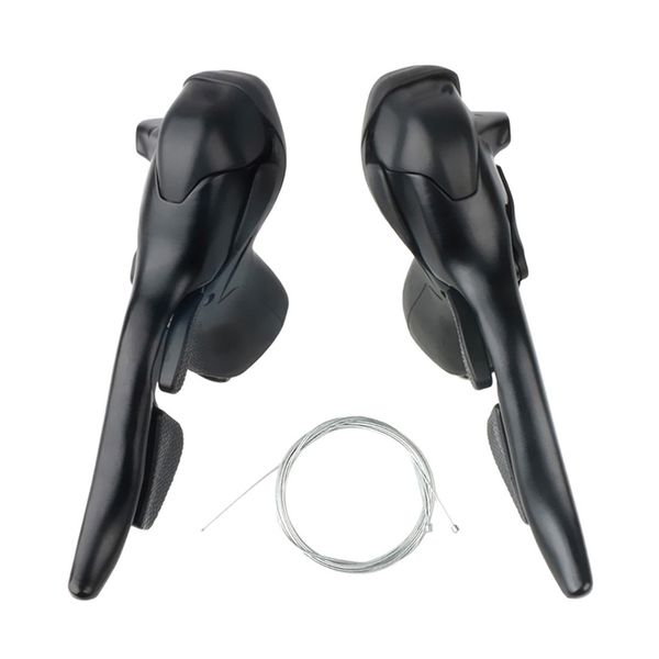 set of 2 dual/tri road bike shifter brake levers with shift cable for 10 speed bicycle - easy installation - black
set of 2 dual/tri road bike shifter brake levers with shift cable for 10 speed bicycle - easy installation - black