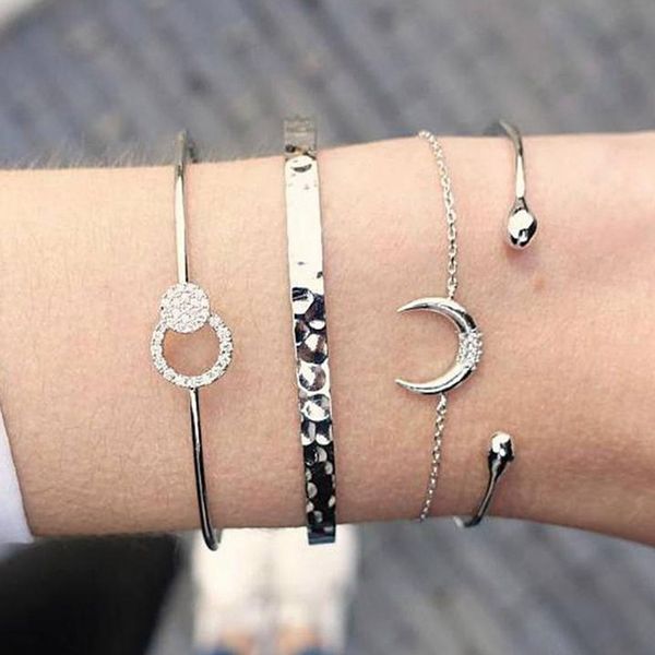 silver tone moon crystal open bangle bracelet set for women girl metal opening adjustable bangles statement jewelry, Golden;silver
silver tone moon crystal open bangle bracelet set for women girl metal opening adjustable bangles statement jewelry, Golden;silver