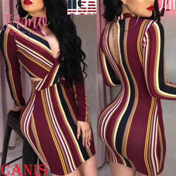 2020 womens stripe o neck long sleeve bodycon evening party backless short mini dress mix color striped dress, Black;gray
2020 womens stripe o neck long sleeve bodycon evening party backless short mini dress mix color striped dress, Black;gray