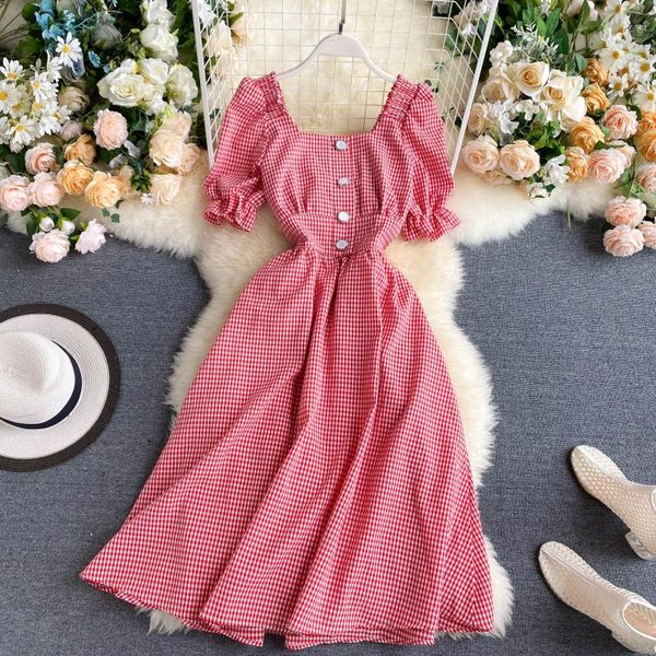singrain women plaid ruched dress summer square collar button midi long sundress french style vintage puff sleeve a line dress, Black;gray
singrain women plaid ruched dress summer square collar button midi long sundress french style vintage puff sleeve a line dress, Black;gray