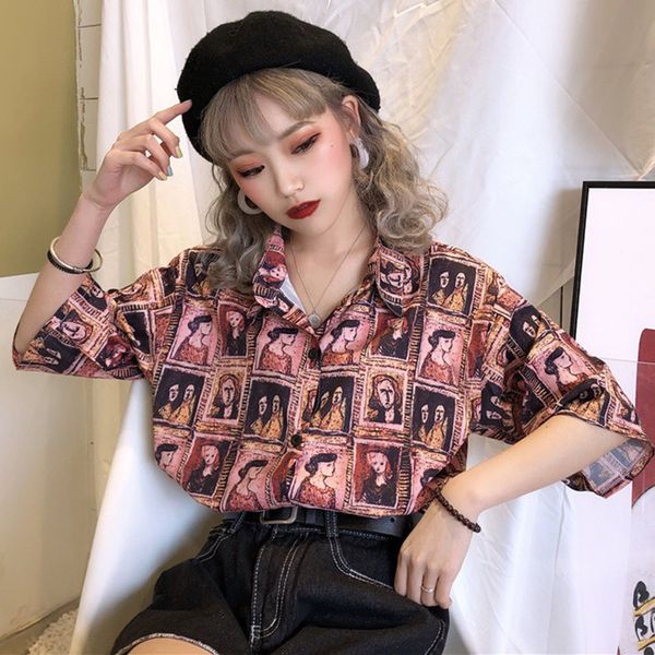 vintage character printed blouse women fashion blouses streetwear turn down collar short sleeve shirt women loose casual, White
vintage character printed blouse women fashion blouses streetwear turn down collar short sleeve shirt women loose casual, White