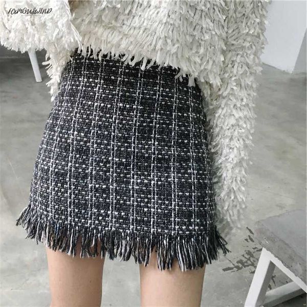 women mini skirt woolen plus size autumn winter vintage straight plaid tassel skater skirt femininas faldas mujer, Black
women mini skirt woolen plus size autumn winter vintage straight plaid tassel skater skirt femininas faldas mujer, Black