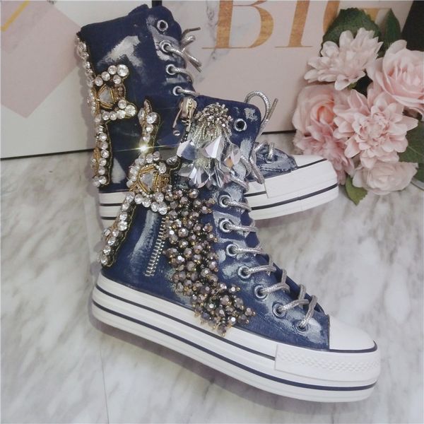 old vintage platform high-canvas shoes fashion graffiti beaded heavy industry crystal european women's shoes board, Black
old vintage platform high-canvas shoes fashion graffiti beaded heavy industry crystal european women's shoes board, Black