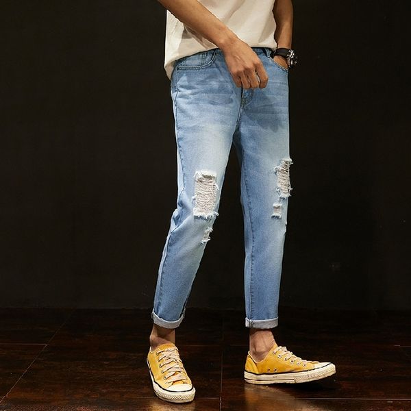 new spring and summer men's jeans ninth trousers fashion students hole jeans for men pants, Blue
new spring and summer men's jeans ninth trousers fashion students hole jeans for men pants, Blue
