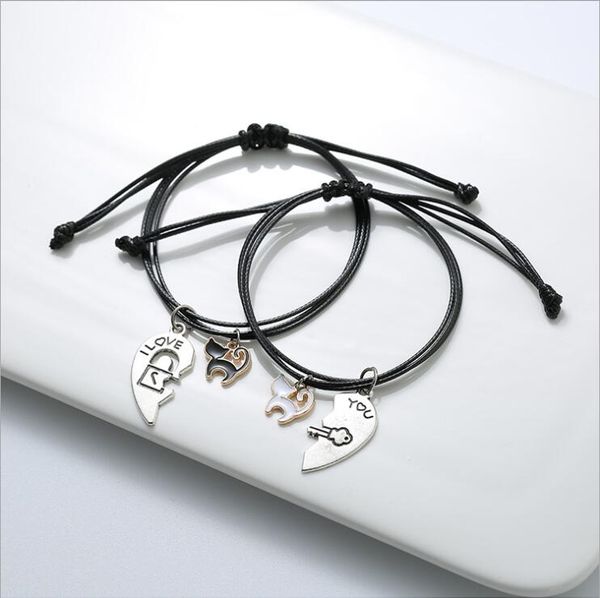 new fashion couple bracelet stitching heart bracelets women cute cat pendant romantic valentine's day present for lovers, Golden;silver
new fashion couple bracelet stitching heart bracelets women cute cat pendant romantic valentine's day present for lovers, Golden;silver