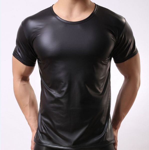 faux leather t shirt men tshirts o-neck short sleeve male tees night club performance wear undershirts singlet for man, White;black
faux leather t shirt men tshirts o-neck short sleeve male tees night club performance wear undershirts singlet for man, White;black