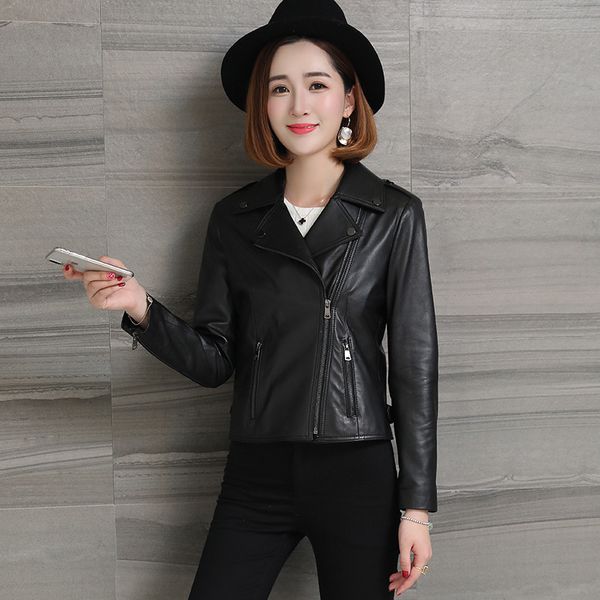 short black slim women sheepskin genuine leather coat classic lapel oblique zipper motorcycle streetwear jacket
short black slim women sheepskin genuine leather coat classic lapel oblique zipper motorcycle streetwear jacket