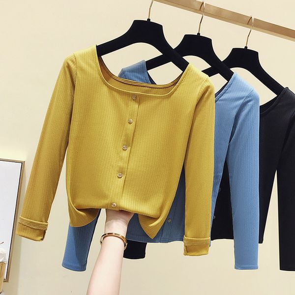avocado green short t-shirt women's navel slim fit 2019 new style long-sleeved black clavicle high-waisted square collar, White
avocado green short t-shirt women's navel slim fit 2019 new style long-sleeved black clavicle high-waisted square collar, White