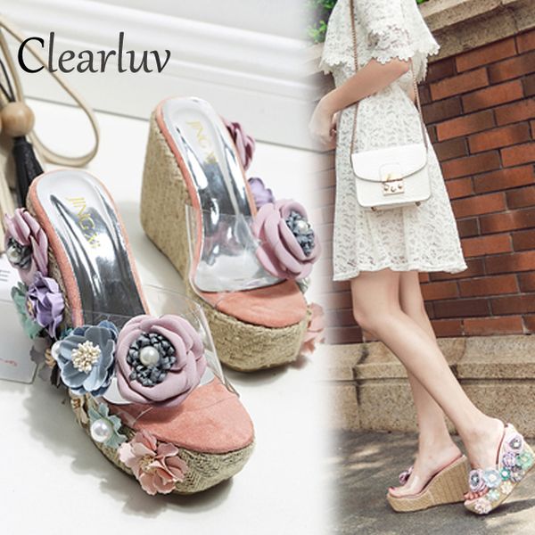 wedge slippers brand new pearl flower platform women's slippers fashion slip bohemian shoes national wind women's sandals c1321, Black
wedge slippers brand new pearl flower platform women's slippers fashion slip bohemian shoes national wind women's sandals c1321, Black