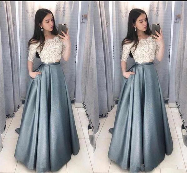 two pieces prom dresses off the shoulder half sleeves lace satin evening gowns long formal cocktail party dresses m96, Black
two pieces prom dresses off the shoulder half sleeves lace satin evening gowns long formal cocktail party dresses m96, Black