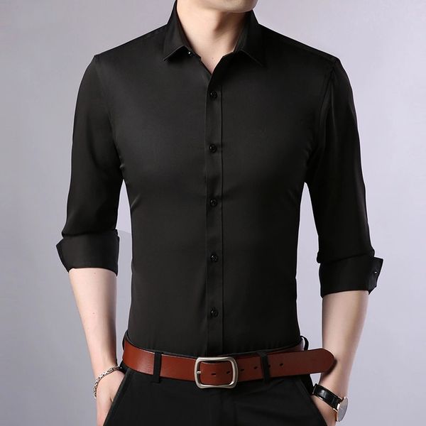 men 2019 luxury designer solid business shirt summer autumn spring fashion clothes with long sleeves for man five colors casual blouses, White;black
men 2019 luxury designer solid business shirt summer autumn spring fashion clothes with long sleeves for man five colors casual blouses, White;black