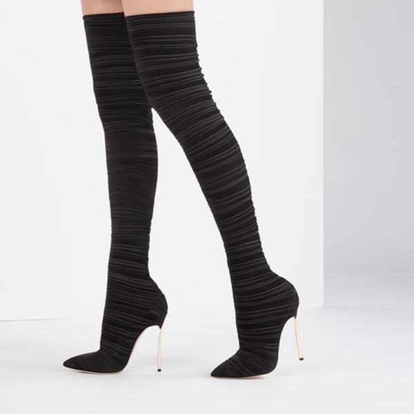 designer shoes women 2019 new fashion boots pointed toes spike high heels pleated thigh high boots winter gold heel boots slip on botas, Black
designer shoes women 2019 new fashion boots pointed toes spike high heels pleated thigh high boots winter gold heel boots slip on botas, Black
