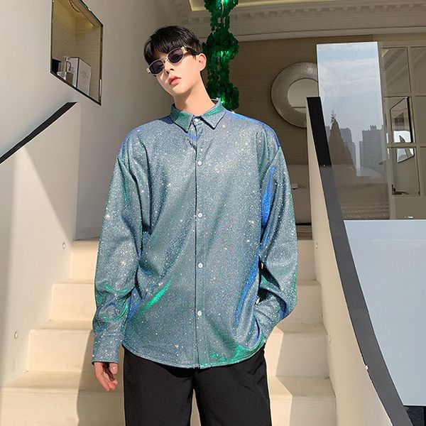 male women retro fashion loose dress shirts men colorful shiny fabric long sleeve casual shirt stage show clothes, White;black
male women retro fashion loose dress shirts men colorful shiny fabric long sleeve casual shirt stage show clothes, White;black