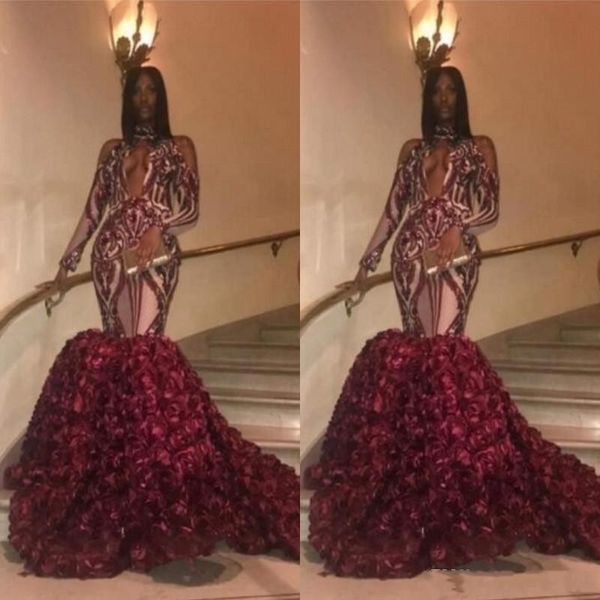 high neck 2k19 mermaid prom dresses open neck appliques rose train evening gowns zipper back long sleeves african party dress, Black
high neck 2k19 mermaid prom dresses open neck appliques rose train evening gowns zipper back long sleeves african party dress, Black
