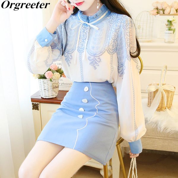 spring new chiffon shirt with skirt two piece set women sweet bow retro print ruffles shirt + button deco embroidery skirt sets, White
spring new chiffon shirt with skirt two piece set women sweet bow retro print ruffles shirt + button deco embroidery skirt sets, White