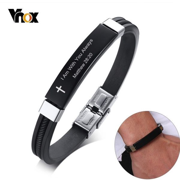 

vnox cross bible verse quotes bracelets for men soft silicone bangle comfort wear male jesus christ faith prayer pulseira, White