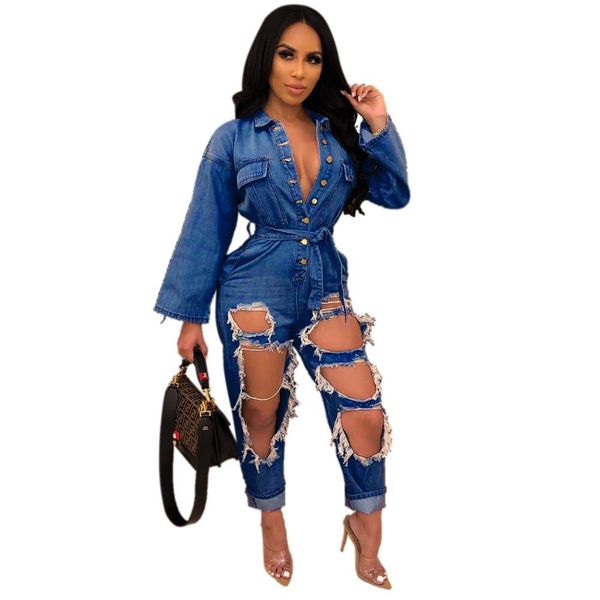 fashionable holes ripped women jeans jumpsuits blue black long sleeves buttons v neck sash straight pants rompers
fashionable holes ripped women jeans jumpsuits blue black long sleeves buttons v neck sash straight pants rompers