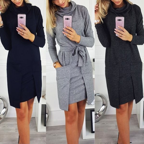 autumn winter women fashion elegant neck long sleeve big pocket ladies female large big solid color blouse dress, Black;gray
autumn winter women fashion elegant neck long sleeve big pocket ladies female large big solid color blouse dress, Black;gray