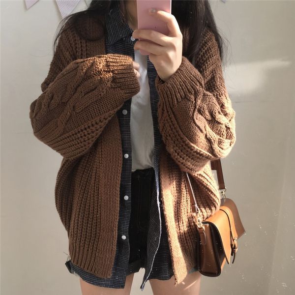 women cardigan loose coat autumn winter long sleeve knitted sweater jacket fashion solid casual warm size, Tan;black
women cardigan loose coat autumn winter long sleeve knitted sweater jacket fashion solid casual warm size, Tan;black