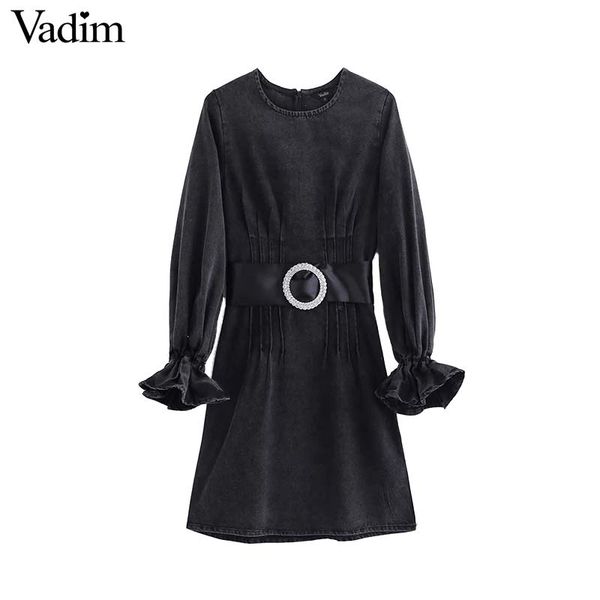vadim women elegant denim mini dress long sleeve sashes design back zipper female stylish black chic dresses vestidos qc917, Black;gray
vadim women elegant denim mini dress long sleeve sashes design back zipper female stylish black chic dresses vestidos qc917, Black;gray