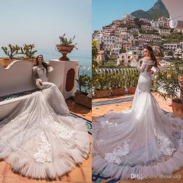 la petra 2019 lace mermaid wedding dresses off shoulder backless bridal gowns long sleeve beach abiti da sposa plus size, White
la petra 2019 lace mermaid wedding dresses off shoulder backless bridal gowns long sleeve beach abiti da sposa plus size, White